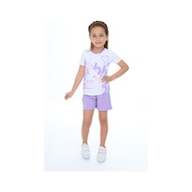 Toontoy Kids Toontoy Kız Çocuk 2'li Takım Baskılı Bisiklet Yaka T-shirt & Beli Lastikli Şort Lila