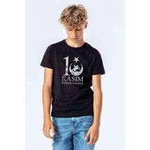 Tshirthane 10 Kasım Sonsuzluk Ve Silüet Baskılı Unisex Çocuk Siyah Tshirt