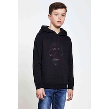 Tshirthane Black Skull Kurukafa Baskılı Unisex Çocuk Kapüşonlu Siyah Sweat Siyah