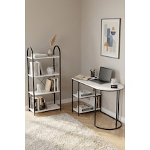 Reyo Falez Çalışma Masası Ve Kitaplık Seti Metal Ayaklı,minimalist Tasarım,geniş Masa Alanı,çok Raflı Beyaz