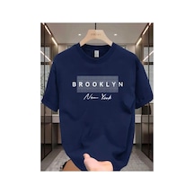 Medinenur Brooklyn Baskılı Basic T-shirt Lacivert