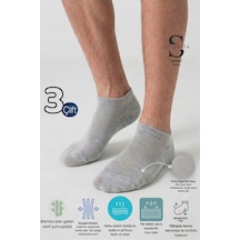 Socketta 3'lü Gri Melanj Erkek Bambu Dikişsiz Esnek Anatomik Topuk Görünmez Sneaker Patik Çorap - Premium Gri Melanj