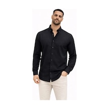 Etiler Collection Erkek Keten Kumaş Oversize Uzun Kollu Rahat Kalıp Gömlek - Siyah