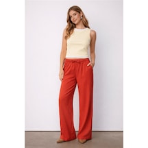 Fashion Friends Geniş Paça Kadın Keten Pantolon 26y0608k1 Kiremit