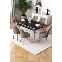 Canisa Nira Serisi 70x114 Mdf Siyah Mermer Desen Mutfak Masa Takımı 6 Cappucino Sandalye Krom Detay Masa Siyah Mermer Sandalye Cappucino