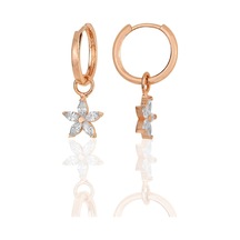 Gümüş Rose Zirkon Taşlı Lotus Çiçeği Küpe