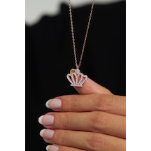 Roza Silver Zirkon Taşlı Rose Taç Model Gümüş Kolye Rn10128
