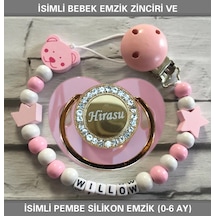 Sahi Aksesuar İsimli Bebek Emzik Zinciri ve Bebek Silikon Emzik BEZYI223 Pembe