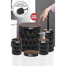 Okyanus Home Diamond Siyah Ahşap Click Kapak Banyo Seti 5'li Siyah