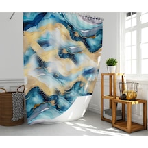 Banyo Duş Perdesi Mermer Desen Renkli Dijital Baskılı Banyo Perdesi, Tek Kanat C Halkalı-180x200 Cm Çok Renkli