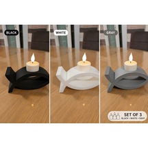 3d Baskı 3lü Balık Figürlü Dekoratif Mumluk Seti - Tealight Mumluk, Modern Ev Ve Ofis Dekoru Sarı