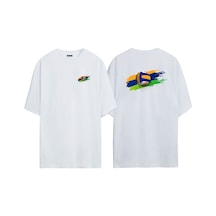 Thewert Unisex Plaj Voleybolu Spor Ön Arka Baskılı Beyaz Oversize T-shirt