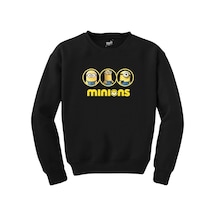 Minions Triple Character Siyah Sweatshirt Siyah