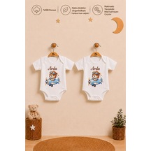 Pia Baby İsme Özel Erkek Bebek 2'li Body Zıbın Seti %100 Pamuk Organik Baskılı Çıtçıtlı Kişiye Özel Bebek Body 1013b20x Ekru