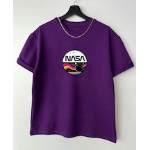 Flood Of Style Erkek Mor Nasa Oversize Bisiklet Yaka Tshirt
