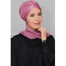 Gül K. Pratik Hazır Geçmeli Tesettür Bone Fukuro Piliseli Tek Çapraz Büzgülü Şifon Atkılı 1824a 18 Gül K.