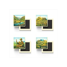 Bayburt - 4'lü Memleket Seti - Baskılı Buzdolap Magneti Kare - 9x9 Cm - 4 Adet