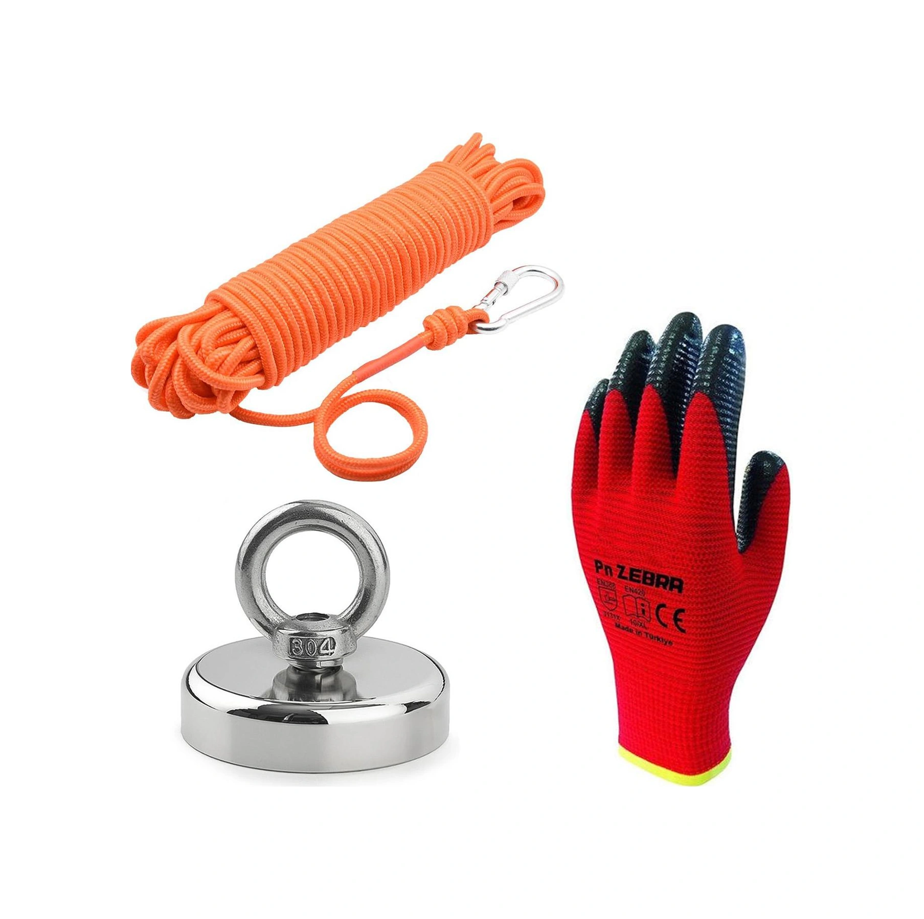 Ø60 Mm Deniz Mıknatısı - Kancalı Halkalı Mıknatıs - 100 Kg Güç - 25 Metre Halatlı Set