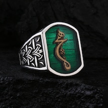 Fkgümüş 925 Ayar Gümüş Yeşil Mineli Arapça Hiç Yazılı Erkek Yüzük Silver