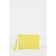 Vivaq Kadın Neon Sarı Yıldız Nakışlı Suni Deri Bilek Ve Zincir Askılı Portföy El Ve Clutch Çanta