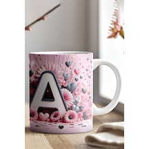 Renkli Çiçekli A Harfi Baskılı 3d Görünümlü Tasarım Mug Kupa Bardak A
