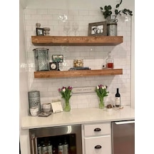 Dekoratif Doğal Ahşap 2 Li 210 X 15 X 4 Cm Gizli Aparatlı Raf Ahşap