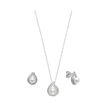 Oya Silver Baget Taşlı İnci Detaylı Gümüş Kolye Küpe Seti Oysy268