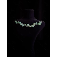 Ametist Ve Amazonit Doğal Taşlı Örgülü Çelik Kolye Sevgili Takı Koleksiyonu