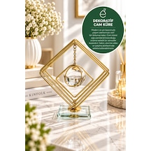 Evonıta Dekoratif Cam Küreli Geometrik Kare Biblo Altın Renk Kristal Tabanlı Sallanan Küre Masa Üstü Konsol Salon Dekoru