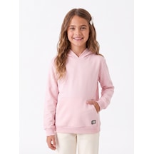 Onloox Kız Çocuk Pembe Kız Pembe Pamuklu İçi Şardonlu Kapüşonlu Regular Fit Kanguru Cepli Armalı Sweatshirt 4-7 Yaş