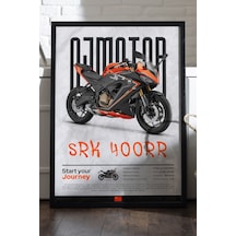 Qj Motor Srk 400rr Siyah Ahşap Çerçeveli Poster, Dekoratif Motosiklet Duvar Tablosu