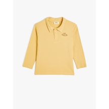 Koton Polo Tişört Uzun Kollu İşleme Detaylı Pamuklu Deve Tüyü 5wkb10442tk Taba