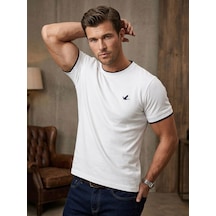 Oreiro Erkek %100 Pamuklu Basic Tişört - Kaliteli Bisiklet Yaka Düz T-shirt Açık Beyaz