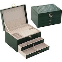Relaxed Kilitli Üç Katmanlı Çok Fonksiyonlu Mücevher Kutusu Takı Saklama Kutusu -yeşil