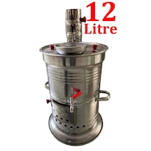 12 Litre Paslanmaz Metal Odunlu Kömürlü Çay Semaveri Odunlu Kömürlü Semaver Tek Musluklu Semaver 12