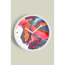 Soyut Tasarım Modern Duvar Saati - 30cm - Önü Camlı Beyaz Kasa - Sessiz Mekanizma Beyaz