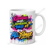 Graffiti Temalı Kişiye Özel Baskılı Kupa Bardak Hediye Mug Sokak Sanatı Beyaz / Çok Renkli