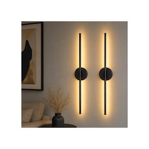 Düz Modern Led Duvar Apliği 40 Cm 3 Renk Işıklı Siyah Dekoratif Aplik Salon Koridor Yatak Odası