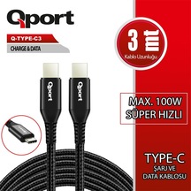Qport Q-type-c3 3 Metre Type-c 100w Pd Şarj Ve Data Kablosu Gbzs Standart