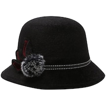 Ww Kadınlar Için Vintage Melon Şapka, Elegant Lady's Bucket Şapka - Siyah