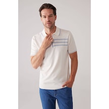 Erkek Kemik Slim Fit Hafif Çizgili Fermuarlı Polo Yaka Tişört