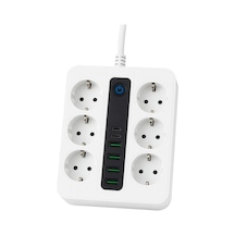 Smayling 6 Priz + 4 Usb Çıkışlı Akıllı Çoklu Priz - Aç/kapa Anahtarlı, Hızlı Şarj Destekli, 3680 Watt, Ev & Ofis Kullanımı