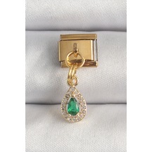 316l Çelik Gold Renk Sallantı Damla Yeşil Zirkon Taşlı Nomination Charm - Tj-bc1349 Çok Renkli