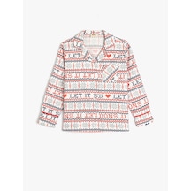 Koton Yılbaşı Desenli Pamuklu Uzun Kollu Pijama Üstü Kırmızı Desenli 5wlk50035mw