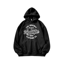Medinenur Unisex Siyah Kapüşonlu Vintage Baskılı Sweatshirt siyah