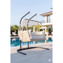 Lüx Çift Kişilik Rattan Bahçe Ve Balkon Salıncağı Krem