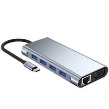 Cbtx 11'i 1 Arada Type-c Bağlantı İstasyonu Usb-c Hub Adaptörü Hd+100mb Gigabit+vga+4 Usb+tf / Sd+aux+pd Type-c Dönüştürücü