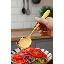2 Adet Paslanmaz Gold Çelik Lüx Servis Salata Kaşığı Spatula Çelik Yemek Servis Kaşığı 21cm