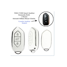 Togg T10x Uyumlu Anahtar Koruma Kılıf Beyaz / Gümüş Detaylı