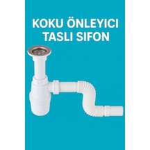 Koku Önleyici Taslı Lavabo Sifonu - Temizlenebilir Hazne, Körüklü Boru, Paslanmaz Giriş Diğer